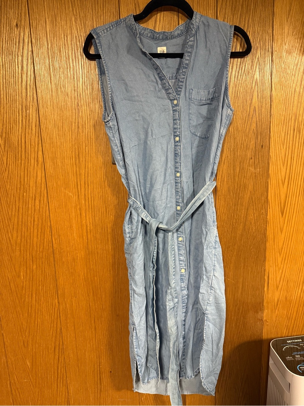 GAP Light Blue Sleeveless Denim Jumpsuit with Tie Waist